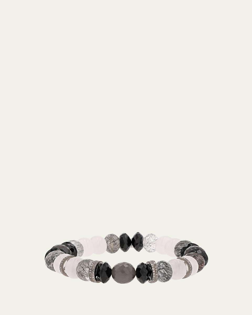 Grey Mix 10mm Bead Bracelet with Pave Diamond Rondelles